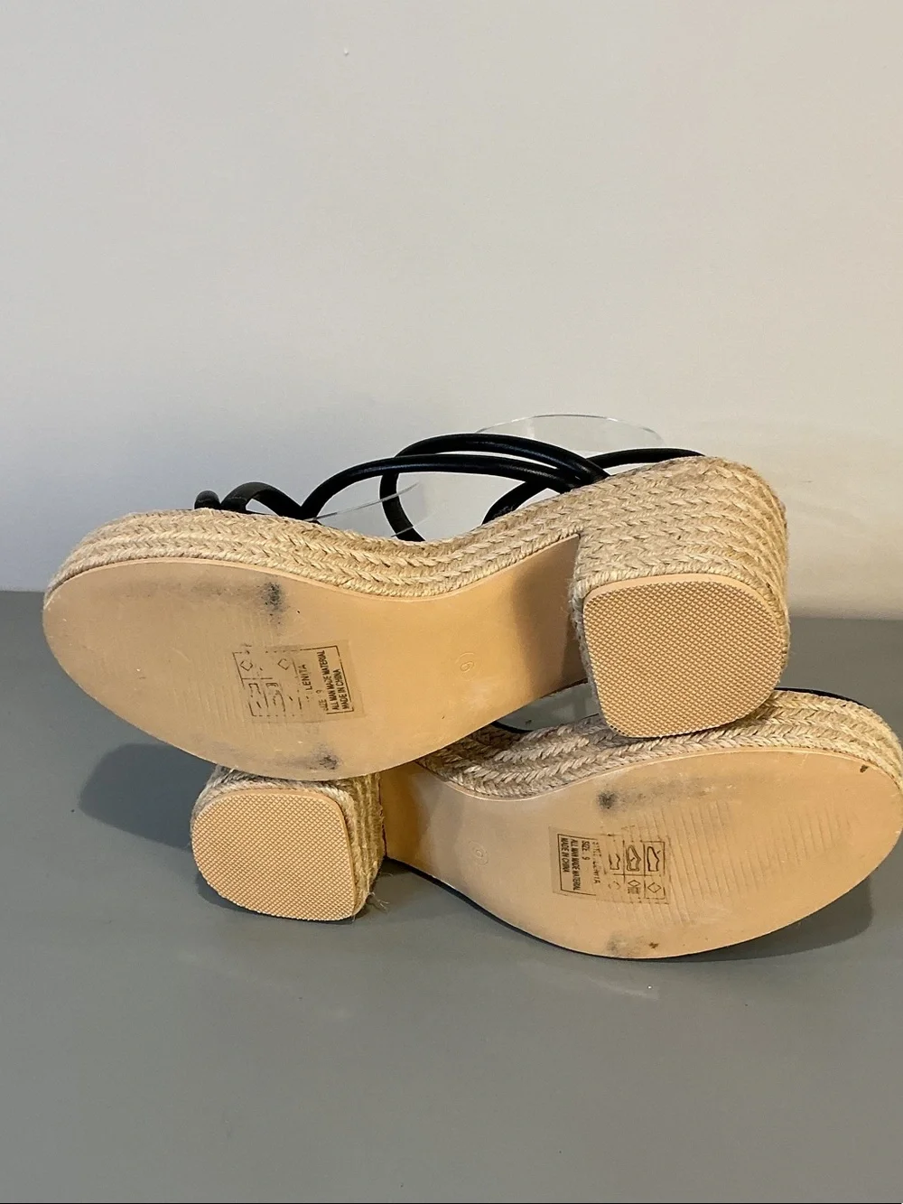 Yoki LENITA Black Strappy Espadrille Chunky heel Sandals, size 9